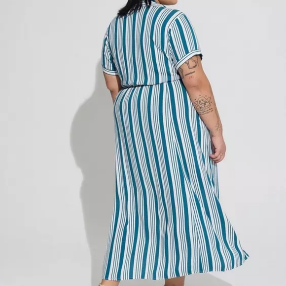 Torrid Blue and White Striped Maxi Rayon Slub Button Front Godet A-line Dress - Picture 11 of 11
